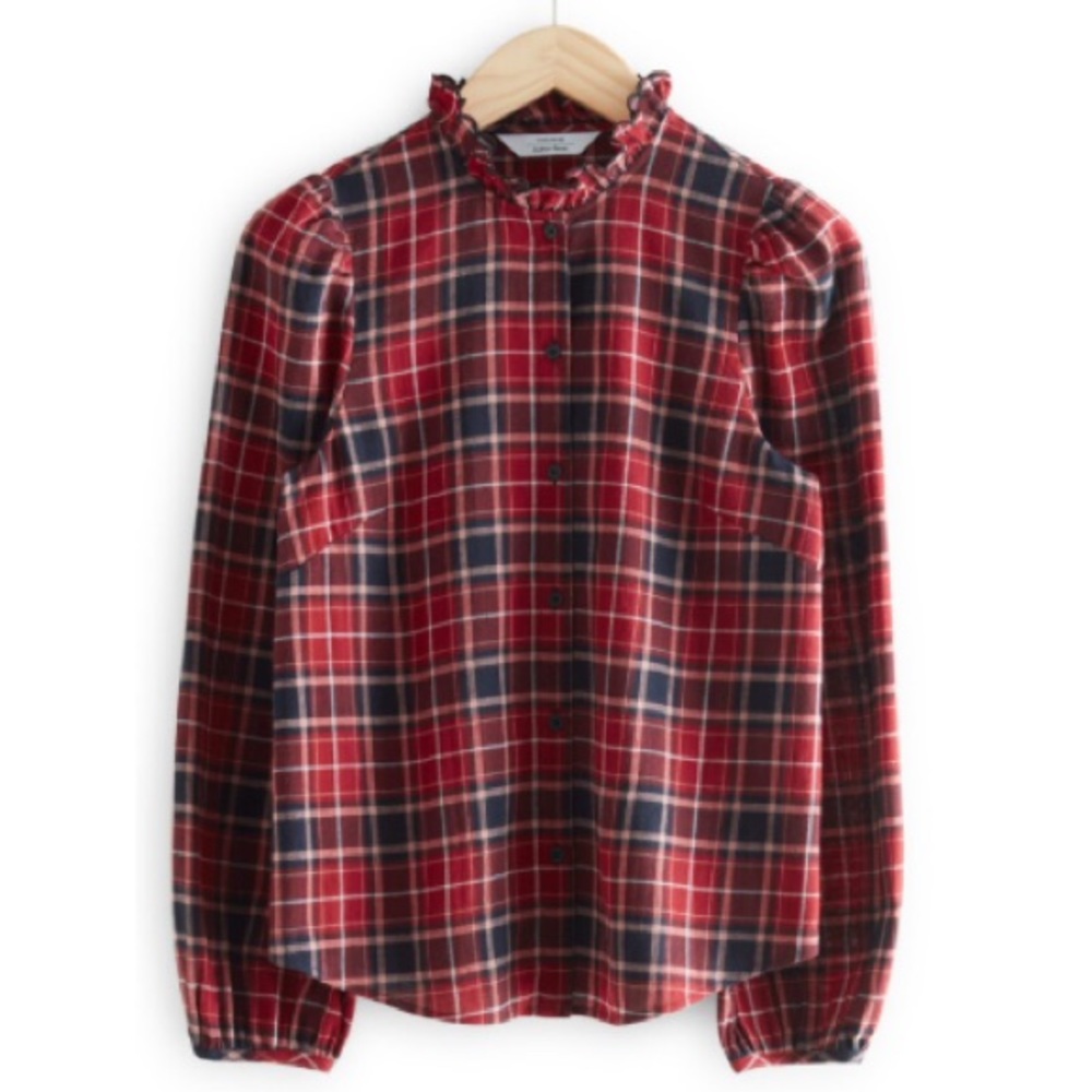 & Other Stories Plaid Mock Neck Flannel